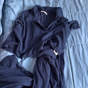 Abercrombie & Fitch Deep Blue Ribbed Tee and Pant Set